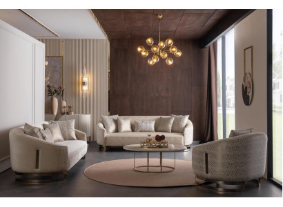 Beiges Wohnzimmer Set Polstergarnitur 2x 3-Sitzer Relaxsessel 3tlg