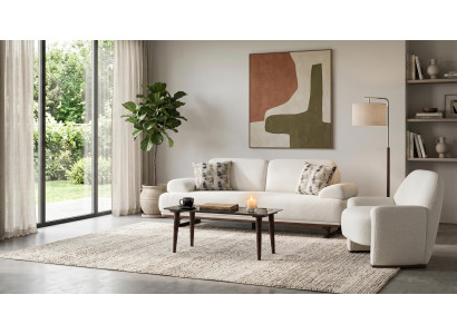 Sofa Set 3+1 Sitzer Couch Modern Beige Bouclé  Garnitur geräumig praktisch