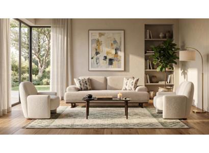 Sofa Set 3+1+1 Sitzer Couch Modern Beige Bouclé Garnitur geräumig