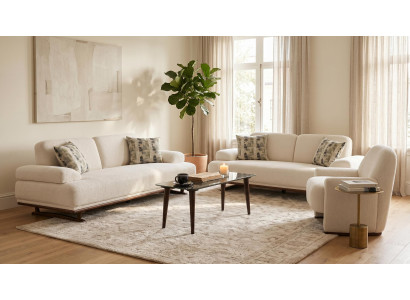 Sofa Set 3+3+1 Beige Stoff Modern Sessel Wohnzimmer Design klassisch