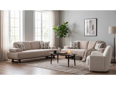 Sofa Set 3+3+1 Grau Stoff Modern Sessel Wohnzimmer Design klassisch