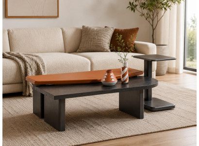 Modernes Couchtisch Set Dunkel Holz Beistelltisch