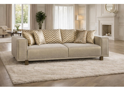 Beige 3 Sitzer Sofa Hochwertig Stoff Sofa Metallfuße Wohnzimmer