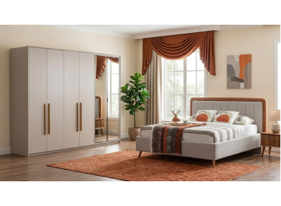 Schlafzimmer Set Bettgestell Schrank Skandinavisch Beige Universell