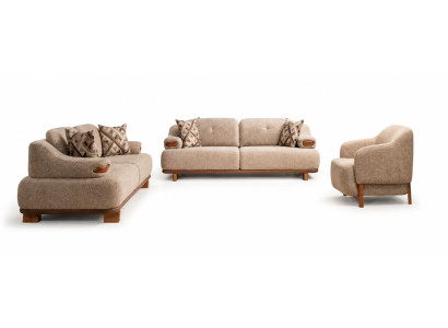 2x 3 Sitzer Sofa Sessel Wohnzimmer Braun Stil Modern bequem