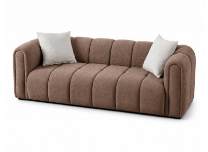 Eleganter 3-Sitzer Couch in Braun mit gerippter Polsterung