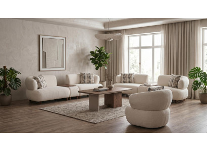 Sofa Set 4+4+1 Sitzer mit Couchtisch Beige Bouclé Couch Garnitur Polster