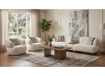 Sofa Set 4+1+1 Sitzer mit Couchtisch Beige Bouclé Couch Garnitur Polster