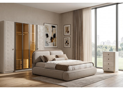 Schlafzimmer Set Bett Schrank Kommode Modern Beige Luxus Edel Design