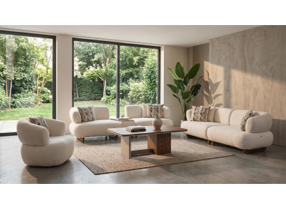 Sofa Set 4+3+1 Sitzer mit Couchtisch Beige Bouclé Couch Garnitur Polster
