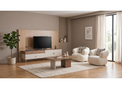 TV-Möbel Couchtisch Stühle(2x) Modern Beige Stilvoll Komfortabel Lounge