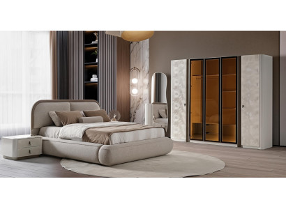 Schlafzimmer Set Bett Schrank Nachttisch Spiegel Beige Luxus Modern