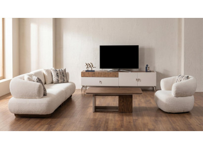 3-Sitzer Sofa TV-Möbel Couchtisch Sessel Modern Beige Stilvoll Komfortabel