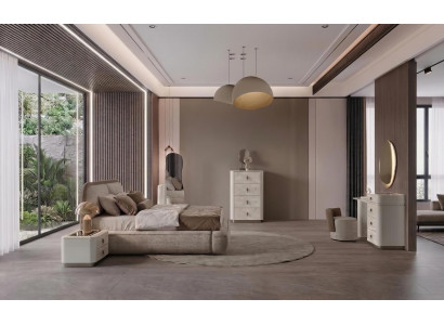 Schlafzimmer Set Bett Kommode Schminktisch Beige Luxus Modern Edel