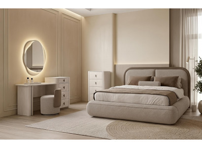 Schlafzimmer Set Bett Kommode Schminktisch Beige Luxus Modern Design