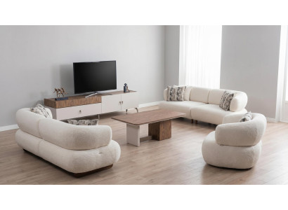 Couchgarnitur 3+3+1 Modern Beige Gemütlich Sofa Sessel Polster Set Wohnzimmer