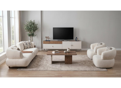 Couchgarnitur 4+1+1 Modern Beige Gemütlich Sofa Sessel Polster Set Wohnzimmer