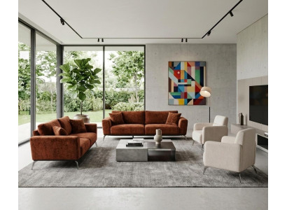 Großzügige Sofagarnitur 2x Braune Stoffsofas Designer Relaxsessel