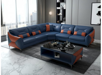 Modern Ecksofa L-Form Couchtisch Blaues LED Sofa Set Couch Elegant