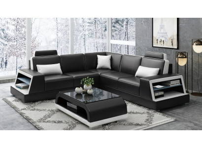 Modern Ecksofa L-Form Couchtisch Schwarz LED Sofa Set Couch Elegant