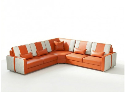 Orange Weiß Modern Ecksofa L-Form LED Elegant Exklusiv Design Premium