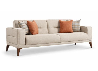 Schlafsofa 2-Sitzer beige modern weich bequem klappbar Holzbeine