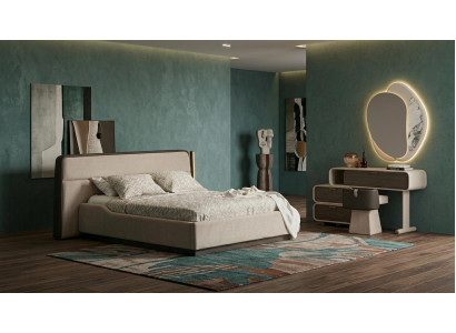 Bett Schminktisch Spiegel Pouf Schlafzimmer Stil modern beige praktisch