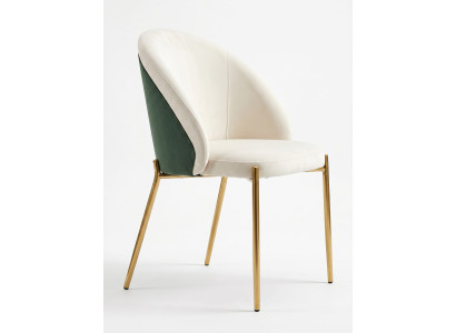Skandi Luxus Esszimmerstuhl Creme Grün Samt Polsterstuhl Goldene