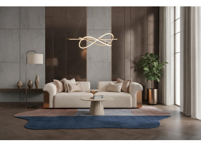 Beige Lounge Sofa Curved Form Boucle Stoff mit Kupfer Seiten Modern