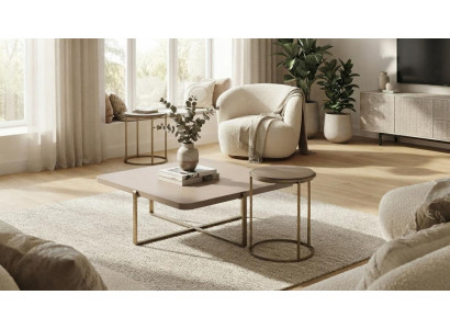 Couchtisch Set Couchtisch 2х Beistelltisch Moderner Stil Beige Kompakt