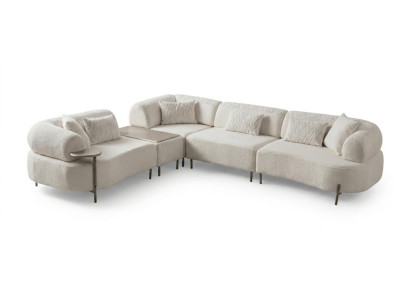 Ecksofa L-Form Moderner Stil Beige Mittlere Härte Material Stoff Holz