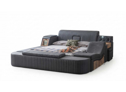 Multifunktions Bett Modernes Stauraumbett Grau mit gepolstertem Kopfteil