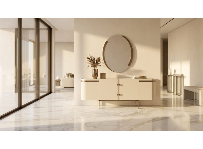 Elegantes Sideboard mit Spiegel Cremefarbenes Design Modernes Möbelset