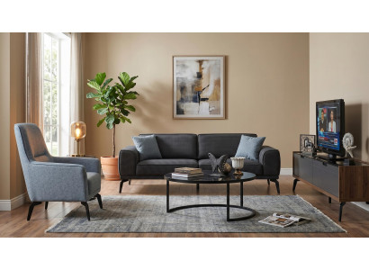 Wohnzimmer Set 3‑Sitzer Sofa Sessel Couchtisch TV-Möbel, Modern Grau bequem