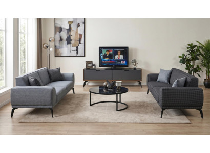 Wohnzimmer Set 3‑Sitzer Sofas(2x) Couchtisch TV-Möbel, Modern Grau