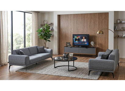 Wohnzimmer Set 3‑Sitzer Sofas(2x) Couchtisch TV-Möbel, Modern hellblau