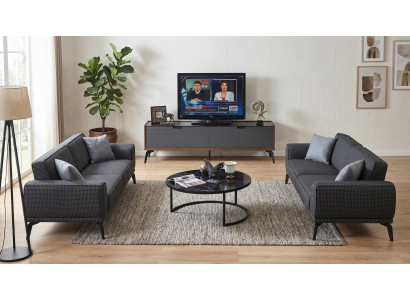 Wohnzimmer Set 3‑Sitzer Sofas(2x) Couchtisch TV-Möbel, Modern Grau
