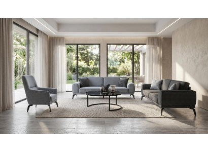 3-Sitzer Sofas(2x) Sessel Couchtisch Modern Grau Anthrazit Stilvoll