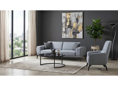 Sofa set 3-Sitzer Sofa Sessel Couchtisch Modern Grau Anthrazit Stilvoll