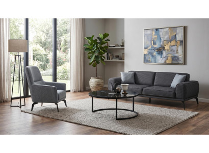 Sofa set 3-Sitzer Sofa Sessel Couchtisch Modern Grau Anthrazit Stilvoll
