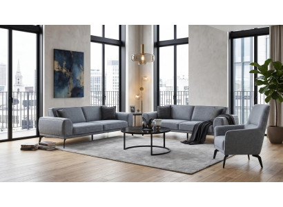 Sofa set 3-Sitzer Sofas(2x) Sessel Modern Grau Anthrazit Stilvoll bequem