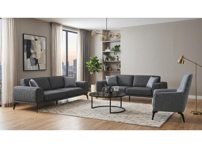 Sofa set 3-Sitzer Sofas(2x) Sessel Modern Schwarz Anthrazit Stilvoll