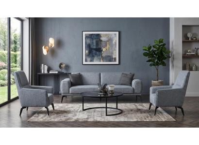 Sofa set 3-Sitzer Sofa Stühle(2x) Modern Schwarz Grau Anthrazit Stilvoll