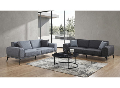 Sofa set 3-Sitzer Sofas(2x) Modern Schwarz Grau Anthrazit Stilvoll