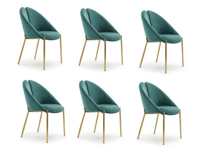 Design Esszimmerstühle 6x Set Grün Petrol Samt Goldbeine