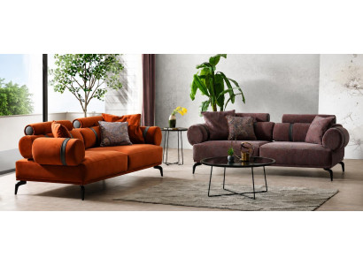 Modernes Sofa-Set mit 2-Sitzer und 3-Sitzer in Samtoptik