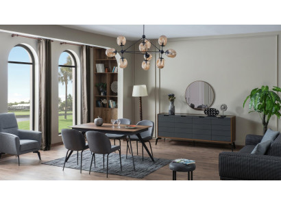 Esszimmer Set Stilvolles Esstisch Stühle(4x) Kommode Spiegel Grau Loft