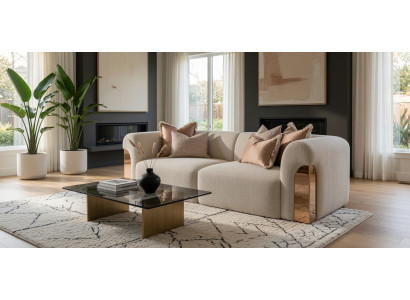 Luxus 3 Sitzer Couch Beige Boucle Metallakzente
