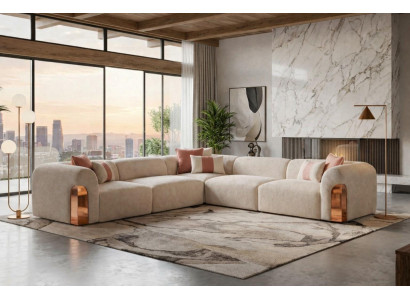 Modulares Sofa Eckform Hellbeige Gross mit Kupfer Akzenten