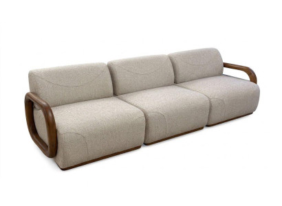 4-Sitzer Sofa Moderner Design Wohnzimmer Beige Abgerundete Formen Holz